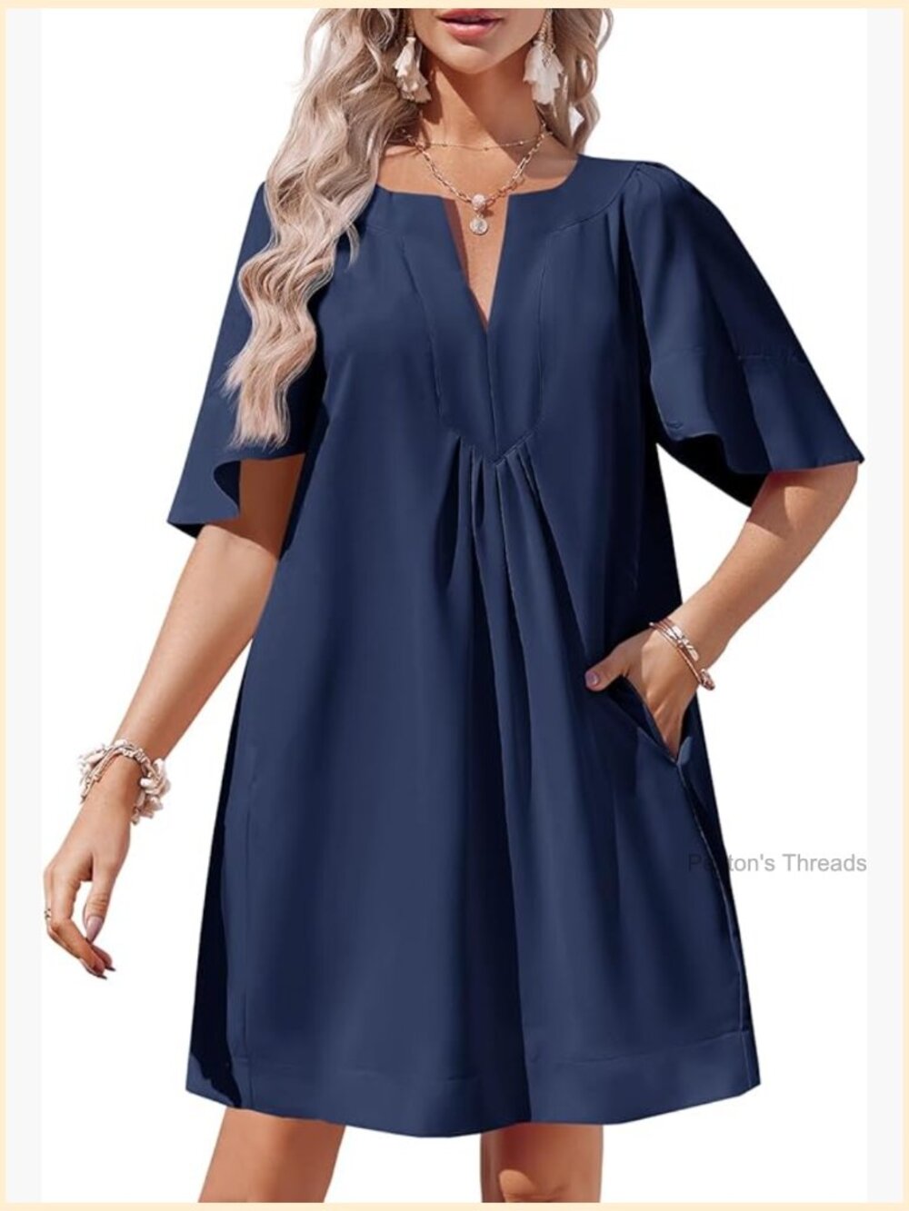 Flutter Short Sleeve Mini Dress V Neck Loose Flowy Summer Dress